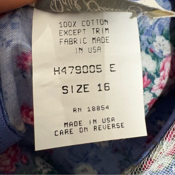 Vtg Rare Editions NWT Floral Prairie Dress Cottagecore Girls SZ 16 USA Blue Pink - Picture 16 of 16